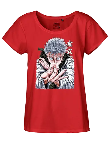 Gojo Limitless Domain JJK - otaku apparel, manga art style, Gojo Satoru, Jujutsu, limitless, domain expansion, white hair, cool anime tee - Fairtrade Girl Shirt