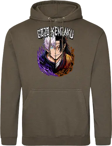 Gojo Kenjaku Two Faces One War JJK - Gojo Satoru, Kenjaku, Jujutsu, split face, two enemies, manga duality, anime fan gift, JJK arc art - Standard Hoodie