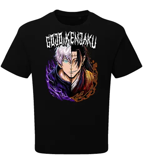 Gojo Kenjaku Two Faces One War JJK - Gojo Satoru, Kenjaku, Jujutsu, split face, two enemies, manga duality, anime fan gift, JJK arc art - Oversize T-Shirt