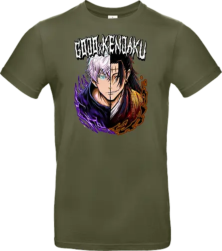 Gojo Kenjaku Two Faces One War JJK - Gojo Satoru, Kenjaku, Jujutsu, split face, two enemies, manga duality, anime fan gift, JJK arc art - Standard T-Shirt