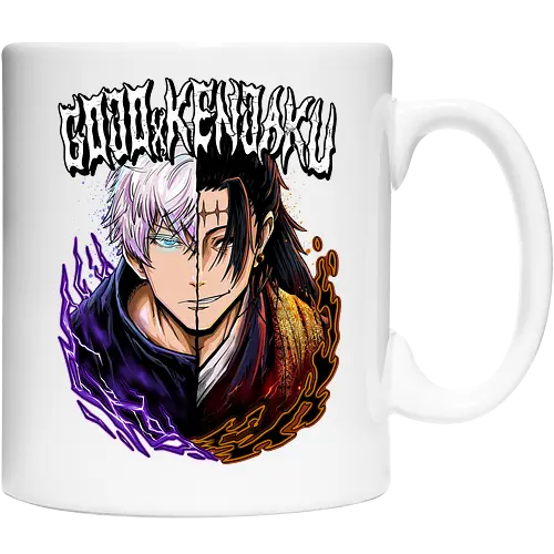 Gojo Kenjaku Two Faces One War JJK - Gojo Satoru, Kenjaku, Jujutsu, split face, two enemies, manga duality, anime fan gift, JJK arc art - Keramiktasse