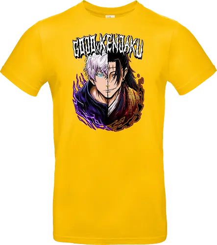 Gojo Kenjaku Two Faces One War JJK - Gojo Satoru, Kenjaku, Jujutsu, split face, two enemies, manga duality, anime fan gift, JJK arc art - Standard T-Shirt