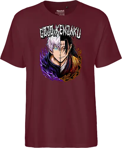 Gojo Kenjaku Two Faces One War JJK - Gojo Satoru, Kenjaku, Jujutsu, split face, two enemies, manga duality, anime fan gift, JJK arc art - Fairtrade T-Shirt