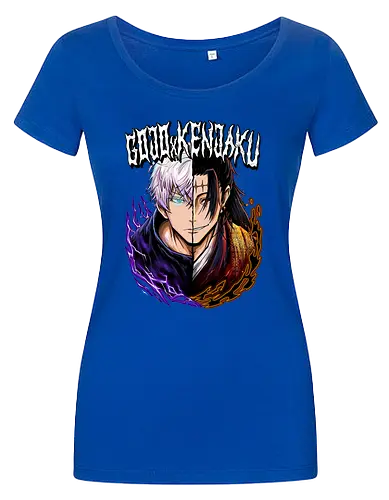 Gojo Kenjaku Two Faces One War JJK - Gojo Satoru, Kenjaku, Jujutsu, split face, two enemies, manga duality, anime fan gift, JJK arc art - Damen T-Shirt