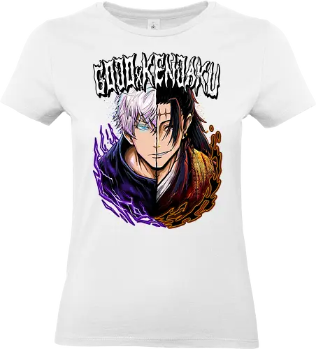 Gojo Kenjaku Two Faces One War JJK - Gojo Satoru, Kenjaku, Jujutsu, split face, two enemies, manga duality, anime fan gift, JJK arc art - Standard T-Shirt (Frauen)