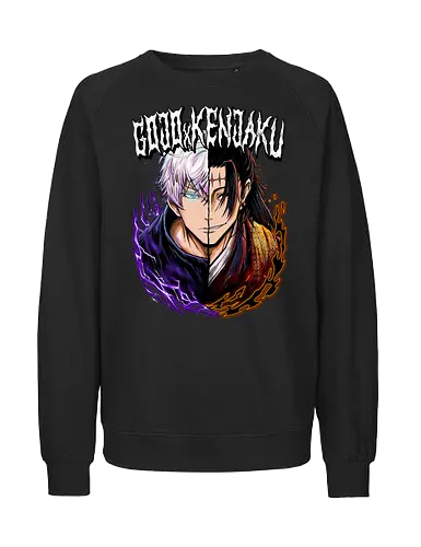 Gojo Kenjaku Two Faces One War JJK - Gojo Satoru, Kenjaku, Jujutsu, split face, two enemies, manga duality, anime fan gift, JJK arc art - Fairtrade Sweatshirt