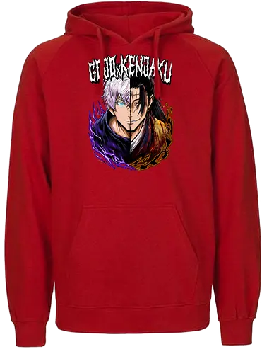 Gojo Kenjaku Two Faces One War JJK - Gojo Satoru, Kenjaku, Jujutsu, split face, two enemies, manga duality, anime fan gift, JJK arc art - Fairtrade Hoodie
