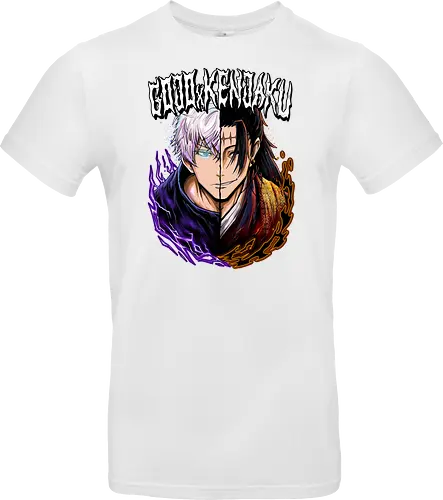 Gojo Kenjaku Two Faces One War JJK - Gojo Satoru, Kenjaku, Jujutsu, split face, two enemies, manga duality, anime fan gift, JJK arc art - Standard T-Shirt