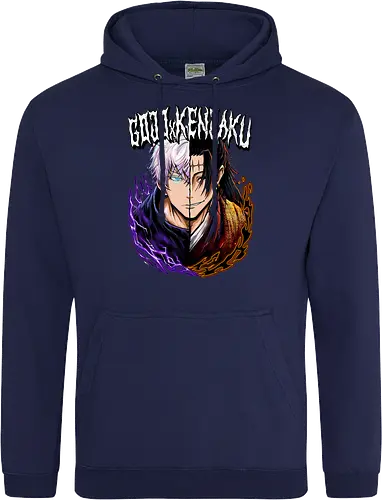 Gojo Kenjaku Two Faces One War JJK - Gojo Satoru, Kenjaku, Jujutsu, split face, two enemies, manga duality, anime fan gift, JJK arc art - Standard Hoodie