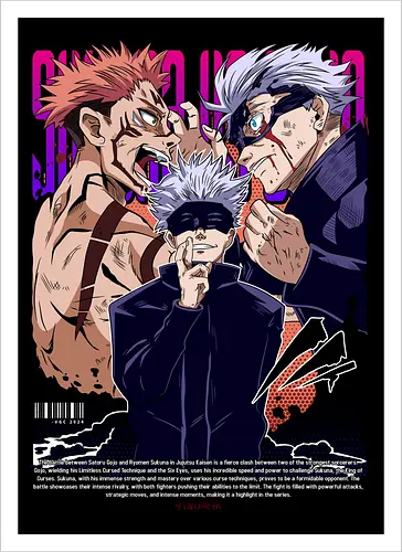 Gojo Sukuna Ultimate Showdown JJK - Gojo Satoru, Sukuna, Jujutsu, ultimate battle, manga clash, strongest vs king, anime rivalry, JJK gift - Kunstdruck