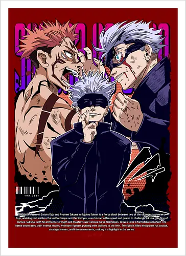 Gojo Sukuna Ultimate Showdown JJK - Gojo Satoru, Sukuna, Jujutsu, ultimate battle, manga clash, strongest vs king, anime rivalry, JJK gift - Kunstdruck