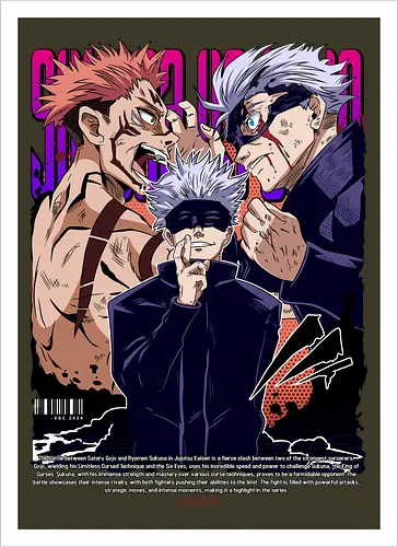 Gojo Sukuna Ultimate Showdown JJK - Gojo Satoru, Sukuna, Jujutsu, ultimate battle, manga clash, strongest vs king, anime rivalry, JJK gift - Kunstdruck