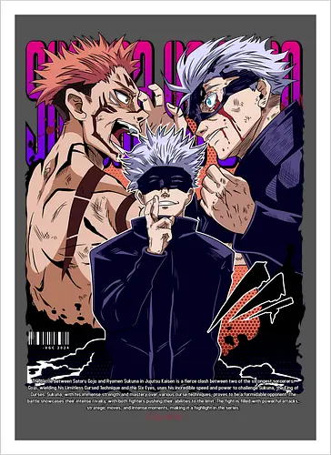 Gojo Sukuna Ultimate Showdown JJK - Gojo Satoru, Sukuna, Jujutsu, ultimate battle, manga clash, strongest vs king, anime rivalry, JJK gift - Kunstdruck
