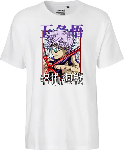 Gojo Satoru Reborn Legend Jujutsu - Jujutsu, legend returns, manga portrait, iconic sorcerer, anime lover gift, JJK aesthetic, white hair warrior, Gojo Satoru - Fairtrade T-Shirt