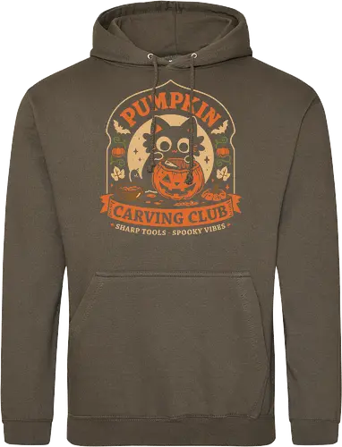 Pumpkin Carving Club - Black Cat - black cat, pumpkin, halloween, carving, jack o lantern, spooky season, october, autumn, fall, kittens, trick or treat, crafting, vintage - Standard Hoodie