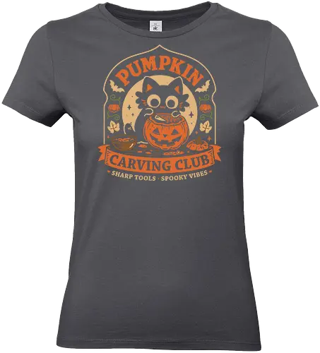 Pumpkin Carving Club - Black Cat - black cat, pumpkin, halloween, carving, jack o lantern, spooky season, october, autumn, fall, kittens, trick or treat, crafting, vintage - Standard T-Shirt (Frauen)