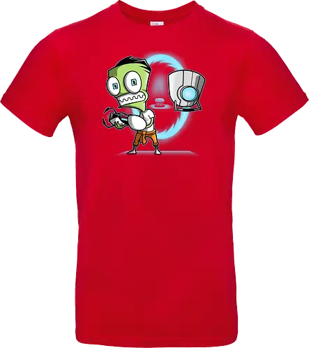 Neugieriger Außerirdischer trifft Wächterroboter mit Cupcake - grüner Außerirdischer, Wächterroboter, mystisches Portal, futuristische Waffe, geschützturm, verdächtiges Cupcake, Sci-Fi-Humor, Kult-Animation, geheimes Labor, Invasor Zim, Zim, Gateway, Aperture Science, GLaDOS, the cake is a lie, portal gun, Portal-Kanone, Cupcake, Geek-Mashup, Nerd-Crossover, Invader Zim, komische Invasion, robotischer Turm, blaues Neonlicht, Portalenergie, Wissenschaftstest, grüne Figur, Wachdroide - Standard T-Shirt