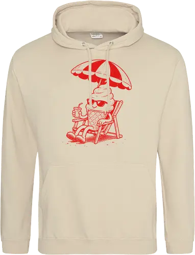 Chilling Out: The Melting Soft Serve - funny ice cream shirt, vintage cartoon food apparel, aesthetic summer clothing, cool sunglasses graphic, single color pop art tee, quirky foodie fashion, relaxed beach vibe shirt, summer vacation graphic tee, retro beach streetwear, melting soft serve design - Standard Hoodie