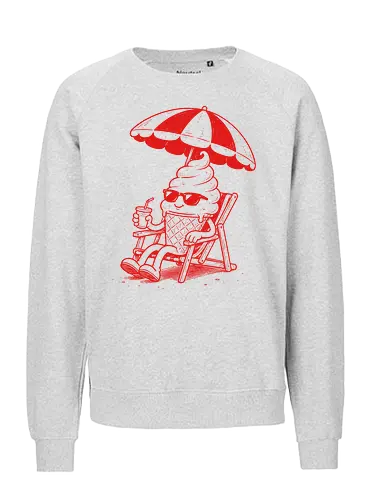 Chilling Out: The Melting Soft Serve - funny ice cream shirt, vintage cartoon food apparel, aesthetic summer clothing, cool sunglasses graphic, single color pop art tee, quirky foodie fashion, relaxed beach vibe shirt, summer vacation graphic tee, retro beach streetwear, melting soft serve design - Fairtrade Sweatshirt