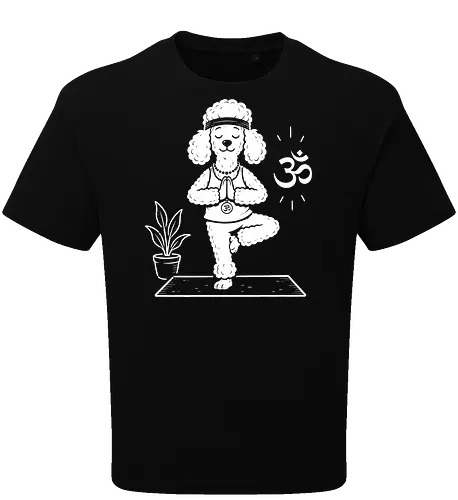 Namaste Poodle: Zen Yoga Dog - cute meditation tee, yoga dog shirt, funny poodle graphic tee, zen animal apparel, minimalist dog lover merch, namaste pet streetwear, tree pose graphic, aesthetic yoga clothing, Om symbol design, relaxing animal fashion - Oversize T-Shirt