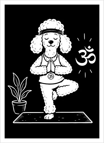 Namaste Poodle: Zen Yoga Dog - cute meditation tee, yoga dog shirt, funny poodle graphic tee, zen animal apparel, minimalist dog lover merch, namaste pet streetwear, tree pose graphic, aesthetic yoga clothing, Om symbol design, relaxing animal fashion - Kunstdruck