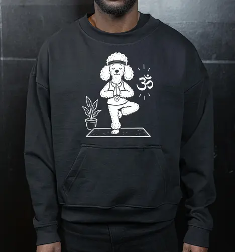 Namaste Poodle: Zen Yoga Dog - cute meditation tee, yoga dog shirt, funny poodle graphic tee, zen animal apparel, minimalist dog lover merch, namaste pet streetwear, tree pose graphic, aesthetic yoga clothing, Om symbol design, relaxing animal fashion - Cropped Sweatshirt