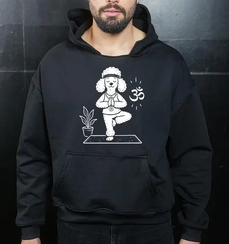 Namaste Poodle: Zen Yoga Dog - cute meditation tee, yoga dog shirt, funny poodle graphic tee, zen animal apparel, minimalist dog lover merch, namaste pet streetwear, tree pose graphic, aesthetic yoga clothing, Om symbol design, relaxing animal fashion - Cropped Hoodie