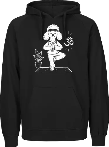 Namaste Poodle: Zen Yoga Dog - cute meditation tee, yoga dog shirt, funny poodle graphic tee, zen animal apparel, minimalist dog lover merch, namaste pet streetwear, tree pose graphic, aesthetic yoga clothing, Om symbol design, relaxing animal fashion - Fairtrade Hoodie