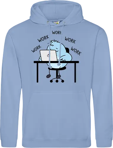 Corporate Grind: The Tired Blue Blob - WFH fashion, funny work shirt, corporate burnout graphic tee, tired monster apparel, office humor streetwear, relatable student clothing, minimalist cartoon desk, lazy day aesthetic tee, remote worker gift, cute exhausted character - Standard Hoodie