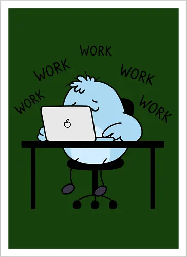Corporate Grind: The Tired Blue Blob - WFH fashion, funny work shirt, corporate burnout graphic tee, tired monster apparel, office humor streetwear, relatable student clothing, minimalist cartoon desk, lazy day aesthetic tee, remote worker gift, cute exhausted character - Kunstdruck
