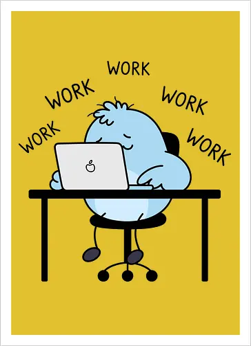 Corporate Grind: The Tired Blue Blob - WFH fashion, funny work shirt, corporate burnout graphic tee, tired monster apparel, office humor streetwear, relatable student clothing, minimalist cartoon desk, lazy day aesthetic tee, remote worker gift, cute exhausted character - Kunstdruck