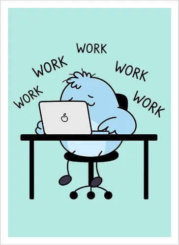 Corporate Grind: The Tired Blue Blob - WFH fashion, funny work shirt, corporate burnout graphic tee, tired monster apparel, office humor streetwear, relatable student clothing, minimalist cartoon desk, lazy day aesthetic tee, remote worker gift, cute exhausted character - Kunstdruck