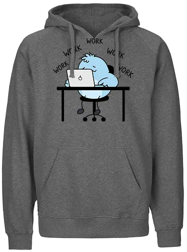 Corporate Grind: The Tired Blue Blob - WFH fashion, funny work shirt, corporate burnout graphic tee, tired monster apparel, office humor streetwear, relatable student clothing, minimalist cartoon desk, lazy day aesthetic tee, remote worker gift, cute exhausted character - Fairtrade Hoodie