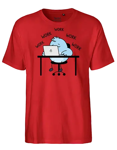 Corporate Grind: The Tired Blue Blob - WFH fashion, funny work shirt, corporate burnout graphic tee, tired monster apparel, office humor streetwear, relatable student clothing, minimalist cartoon desk, lazy day aesthetic tee, remote worker gift, cute exhausted character - Fairtrade T-Shirt