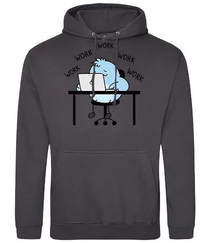 Corporate Grind: The Tired Blue Blob - WFH fashion, funny work shirt, corporate burnout graphic tee, tired monster apparel, office humor streetwear, relatable student clothing, minimalist cartoon desk, lazy day aesthetic tee, remote worker gift, cute exhausted character - Standard Hoodie