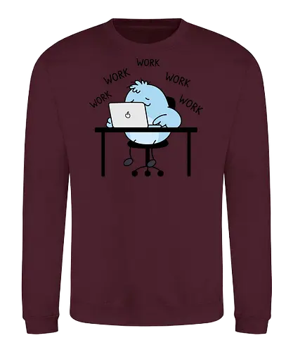 Corporate Grind: The Tired Blue Blob - WFH fashion, funny work shirt, corporate burnout graphic tee, tired monster apparel, office humor streetwear, relatable student clothing, minimalist cartoon desk, lazy day aesthetic tee, remote worker gift, cute exhausted character - Sweatshirt