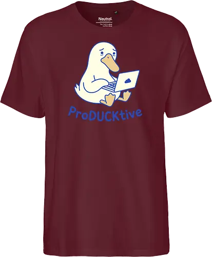 ProDUCKtive: The Stressed Worker - proDUCKtive pun graphic, relatable work apparel, tired student clothing, WFH aesthetic streetwear, cute animal meme tee, minimalist laptop duck design, funny duck shirt, office humor fashion, stressed out merch, funny programmer shirt - Fairtrade T-Shirt