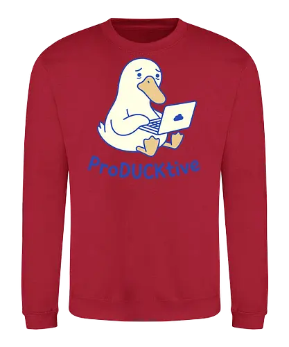ProDUCKtive: The Stressed Worker - proDUCKtive pun graphic, relatable work apparel, tired student clothing, WFH aesthetic streetwear, cute animal meme tee, minimalist laptop duck design, funny duck shirt, office humor fashion, stressed out merch, funny programmer shirt - Sweatshirt