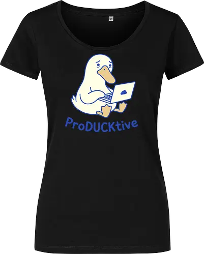 ProDUCKtive: The Stressed Worker - proDUCKtive pun graphic, relatable work apparel, tired student clothing, WFH aesthetic streetwear, cute animal meme tee, minimalist laptop duck design, funny duck shirt, office humor fashion, stressed out merch, funny programmer shirt - Damen T-Shirt