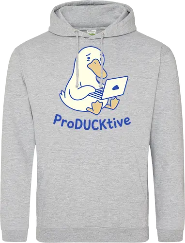 ProDUCKtive: The Stressed Worker - proDUCKtive pun graphic, relatable work apparel, tired student clothing, WFH aesthetic streetwear, cute animal meme tee, minimalist laptop duck design, funny duck shirt, office humor fashion, stressed out merch, funny programmer shirt - Standard Hoodie