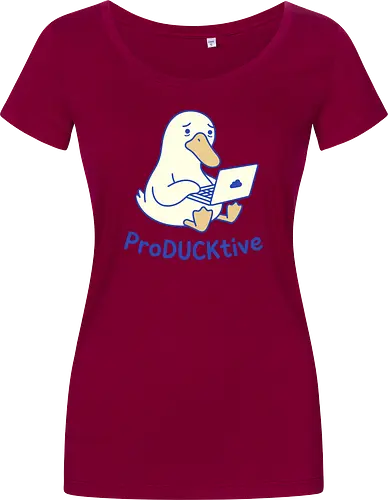 ProDUCKtive: The Stressed Worker - proDUCKtive pun graphic, relatable work apparel, tired student clothing, WFH aesthetic streetwear, cute animal meme tee, minimalist laptop duck design, funny duck shirt, office humor fashion, stressed out merch, funny programmer shirt - Damen T-Shirt