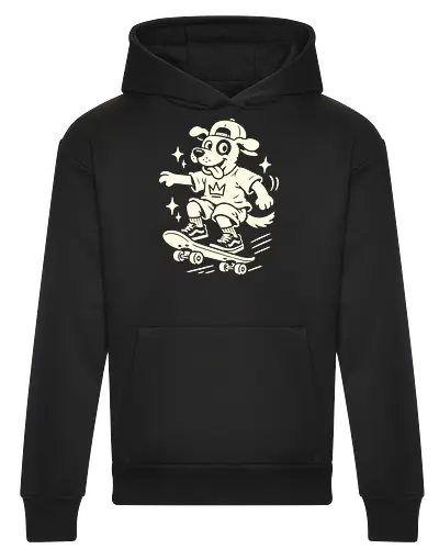 Skater Pup: The Retro Kickflip - skater dog shirt, retro cartoon graphic tee, vintage skateboard apparel, 90s skate culture clothing, rubber hose animation design, minimalist black and white fashion, funny animal skate tee, nostalgic cartoon character, aesthetic indie streetwear, cool puppy merch - Heavyweight Hoodie