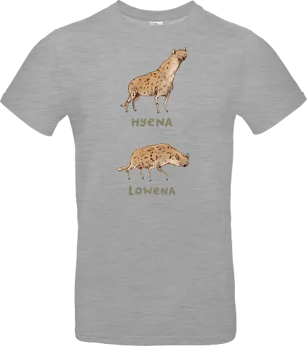 Zwei Hyänen Gegensätzliche Haltungen Groß Klein Wortspiel - Wildtier Humor, intelligenter Tier Humor, zwei Hyänen gegensätzliche Haltungen, große stolze Hyäne, flache niedrige Hyäne, tierisches Wortspiel, künstlerische Hyäne Illustration, handgefertigte Tier Skizze, goldene gefleckte Hyäne, olivgrüne Typografie, Tier Humor Druck, Hyäne Liebhaber Geschenk, Tier Wortspiel Shirt, afrikanische Savanne Hyäne, vergleichende Tier Kunst - Standard T-Shirt