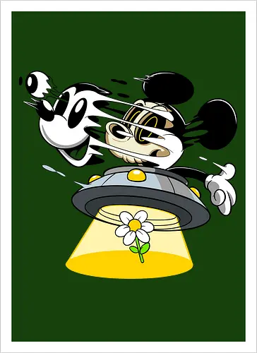 Freaky Alien Maus in UFO - Cartoon Horror Sci-Fi Art - freaky Alien Maus Art, Cartoon Horror Sci-Fi Shirt, Maus UFO dunkles Shirt, Horror Cartoon fliegende Untertasse, Skelett Maus Sci-Fi Art, dunkles rotes Pop Art, alternativer freaky Maus UFO, verrückte Cartoon Sci-Fi Mode, Maus Entführung Blume Art, Underground dunkles Geek Sci-Fi, Horror Nostalgie Cartoon, Punk Maus UFO Cartoon, alternative Sci-Fi Shirt, dunkle Retro Maus Art, chaotischer roter Cartoon Sci-Fi - Kunstdruck