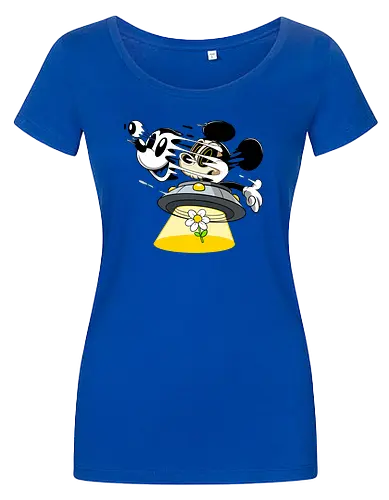 Freaky Alien Maus in UFO - Cartoon Horror Sci-Fi Art - freaky Alien Maus Art, Cartoon Horror Sci-Fi Shirt, Maus UFO dunkles Shirt, Horror Cartoon fliegende Untertasse, Skelett Maus Sci-Fi Art, dunkles rotes Pop Art, alternativer freaky Maus UFO, verrückte Cartoon Sci-Fi Mode, Maus Entführung Blume Art, Underground dunkles Geek Sci-Fi, Horror Nostalgie Cartoon, Punk Maus UFO Cartoon, alternative Sci-Fi Shirt, dunkle Retro Maus Art, chaotischer roter Cartoon Sci-Fi - Damen T-Shirt