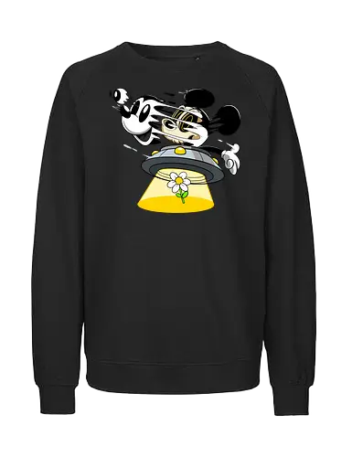 Freaky Alien Maus in UFO - Cartoon Horror Sci-Fi Art - freaky Alien Maus Art, Cartoon Horror Sci-Fi Shirt, Maus UFO dunkles Shirt, Horror Cartoon fliegende Untertasse, Skelett Maus Sci-Fi Art, dunkles rotes Pop Art, alternativer freaky Maus UFO, verrückte Cartoon Sci-Fi Mode, Maus Entführung Blume Art, Underground dunkles Geek Sci-Fi, Horror Nostalgie Cartoon, Punk Maus UFO Cartoon, alternative Sci-Fi Shirt, dunkle Retro Maus Art, chaotischer roter Cartoon Sci-Fi - Fairtrade Sweatshirt