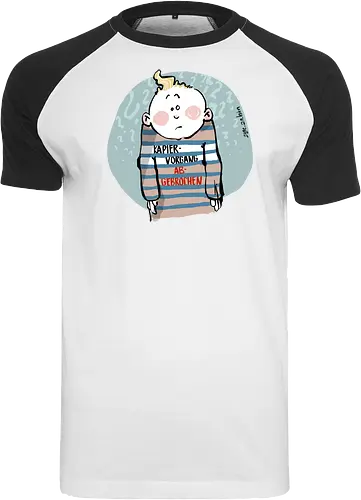 Kapiervorgang abgebrochen - Selbstironie, Streifenpulli, Spruchshirt, deutsch, Ringelpullisprüche, Ringeldinger, streifenweise, Spruch, Weisheit, Motivation, Ringelpulli, SprücheShirt, Cartoon Illustration, Statement, Ostfriesland, Nordsee, Handgezeichnet, Humor - Raglan T-Shirt