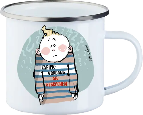 Kapiervorgang abgebrochen - Selbstironie, Streifenpulli, Spruchshirt, deutsch, Ringelpullisprüche, Ringeldinger, streifenweise, Spruch, Weisheit, Motivation, Ringelpulli, SprücheShirt, Cartoon Illustration, Statement, Ostfriesland, Nordsee, Handgezeichnet, Humor - Emailletasse
