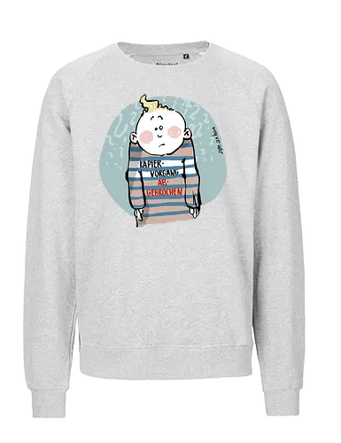 Kapiervorgang abgebrochen - Selbstironie, Streifenpulli, Spruchshirt, deutsch, Ringelpullisprüche, Ringeldinger, streifenweise, Spruch, Weisheit, Motivation, Ringelpulli, SprücheShirt, Cartoon Illustration, Statement, Ostfriesland, Nordsee, Handgezeichnet, Humor - Fairtrade Sweatshirt