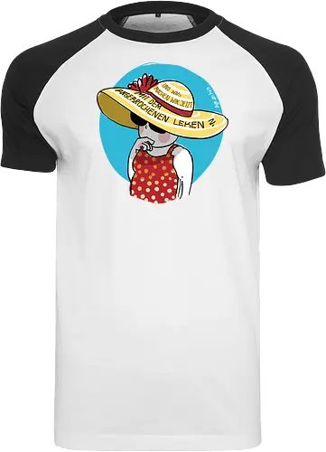 Angebrochenes Leben - ringelpullisprüche, Ringeldinger, streifenweise, Spruch, Weisheit, Motivation, Ringelpulli, deutsch, SprücheShirt, Cartoon Illustration, Statement, Handgezeichnet, Humor, Selbstironie, Streifenpulli, Spruchshirt - Raglan T-Shirt